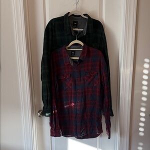 Vans Green Plaid and Red/Blue Plaid Flannel Button-Up Shirts